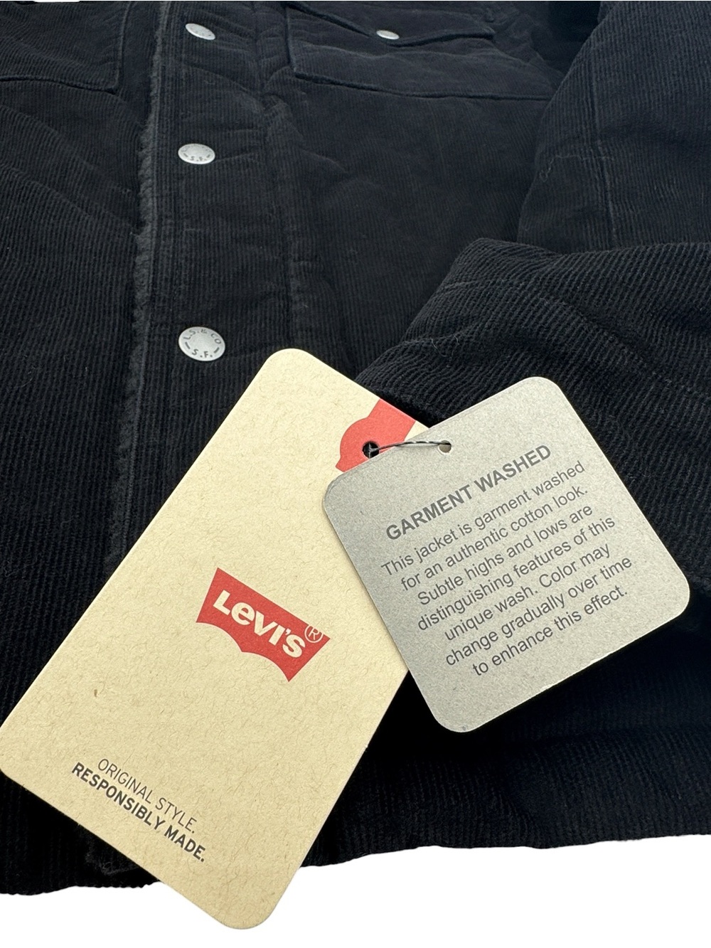 NWT Levi's Men's Black Corduroy Sherpa-Lined Trucker Jacket Size M - Picture 13 of 16